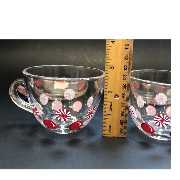 Starbucks Holiday 2007 Peppermint Candy Clear Coffee Mug Set With Saucers - Picture 14 of 16